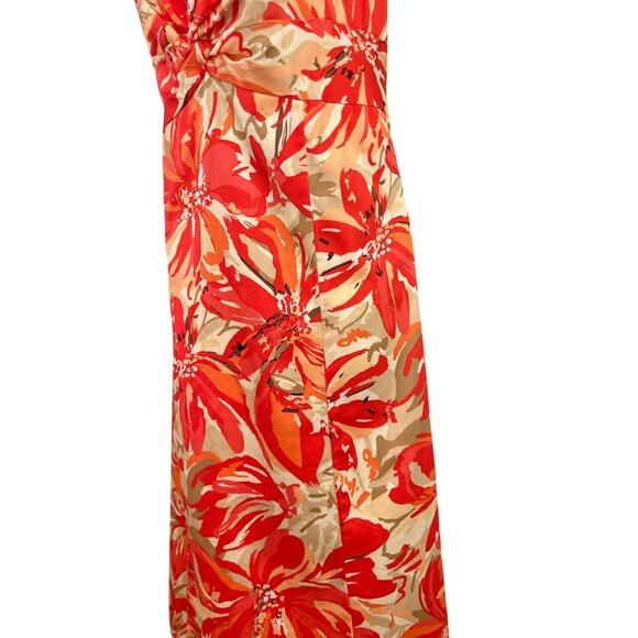 Coldwater Creek Red & Beige Floral Sleeveless Dress Size 16 Elegant A-Line Style - Picture 2 of 7